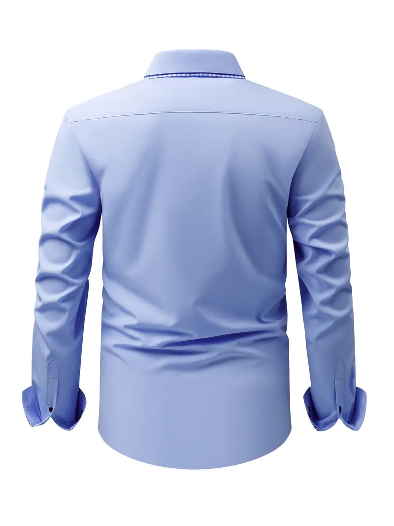 Chemise élégante à manches longues pour homme avec col à carreaux 20 Chemise élégante à manches longues pour homme avec col à carreaux – Image 19