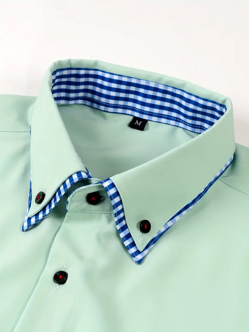 Chemise élégante à manches longues pour homme avec col à carreaux 5 Chemise élégante à manches longues pour homme avec col à carreaux – Image 4