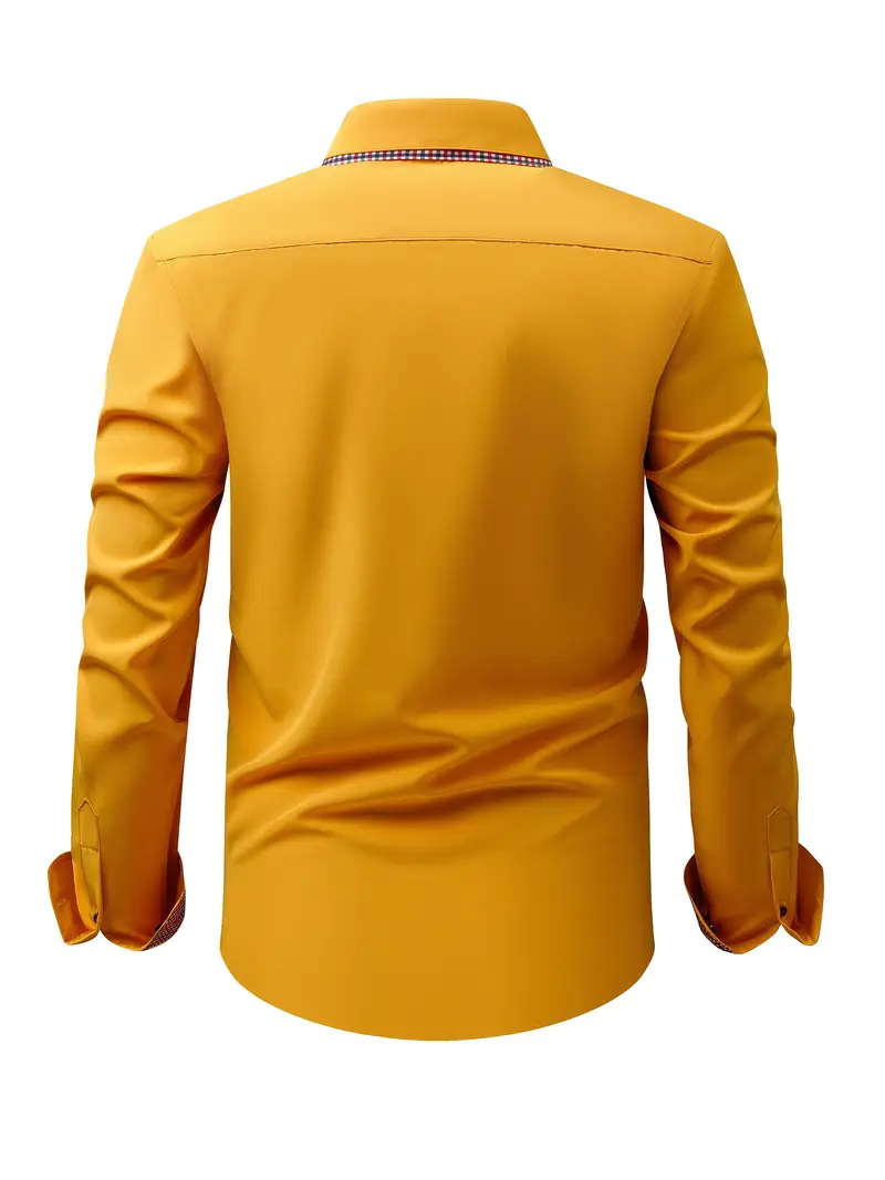 Chemise élégante à manches longues pour homme avec col à carreaux 12 Chemise élégante à manches longues pour homme avec col à carreaux – Image 11