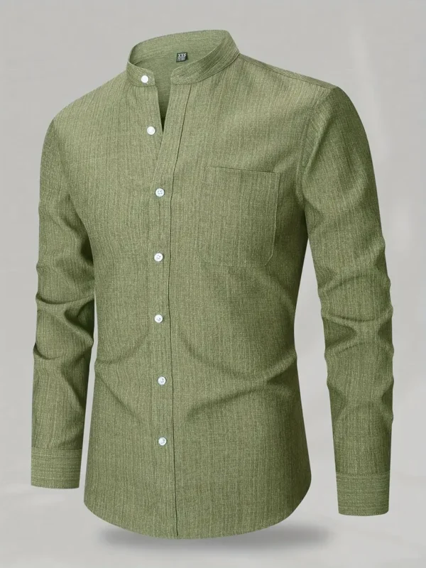 Chemise décontractée à manches longues et boutonnée pour homme avec poche poitrine – Image 10
