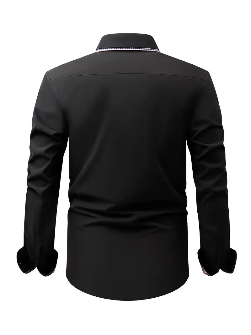 Chemise élégante à manches longues pour homme avec col à carreaux 16 Chemise élégante à manches longues pour homme avec col à carreaux – Image 15