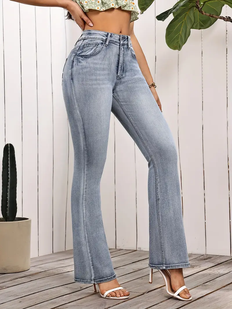 Jean évasé taille haute en denim stretch pour femme 4 Jean évasé taille haute en denim stretch pour femme – Image 3