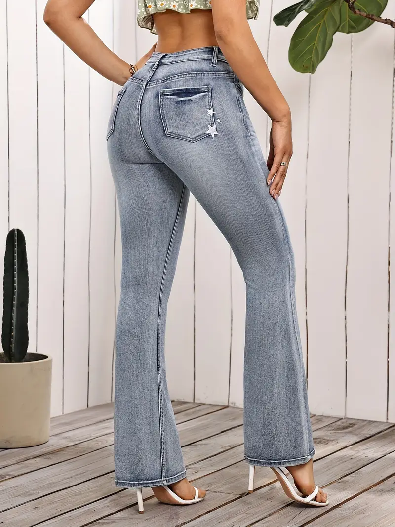 Jean évasé taille haute en denim stretch pour femme 6 Jean évasé taille haute en denim stretch pour femme – Image 5