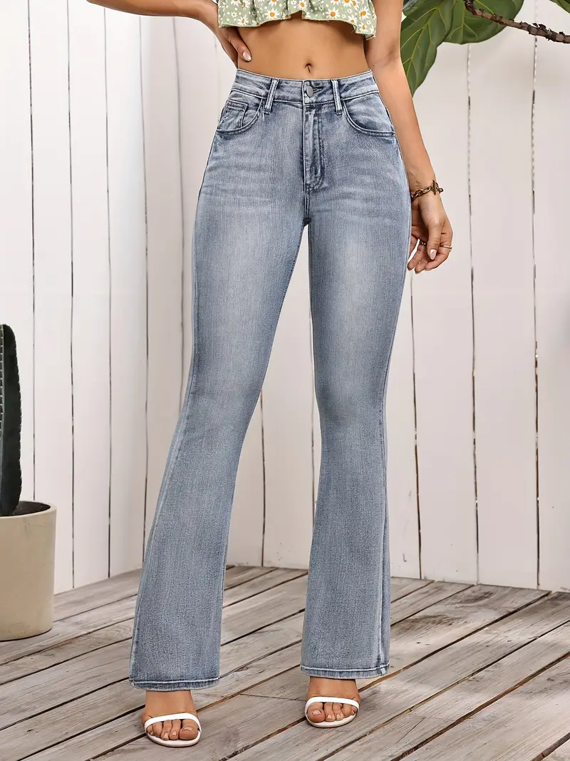 Jean évasé taille haute en denim stretch pour femme 5 Jean évasé taille haute en denim stretch pour femme – Image 4