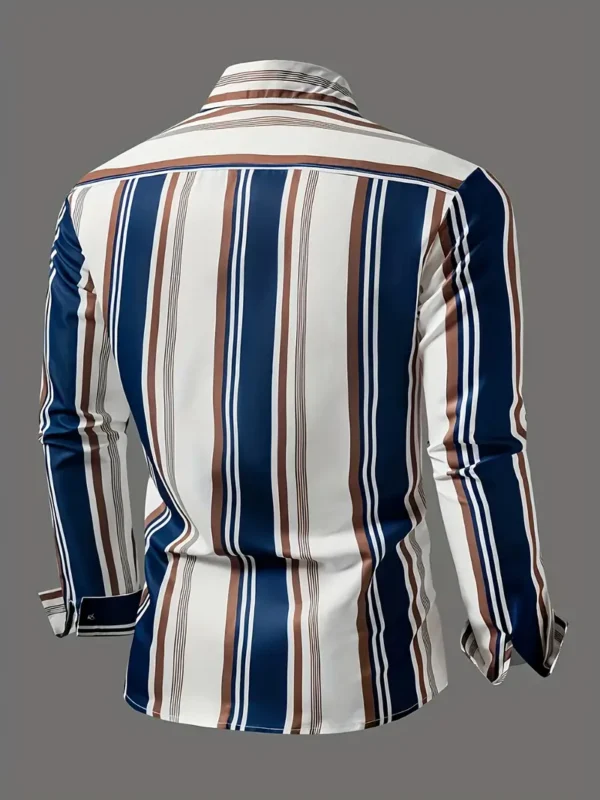 Chemise décontractée à manches longues rayée pour homme – Image 3