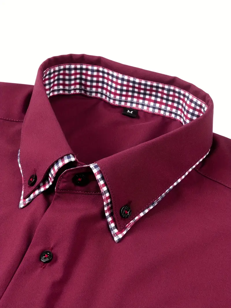 Chemise élégante à manches longues pour homme avec col à carreaux 9 Chemise élégante à manches longues pour homme avec col à carreaux – Image 8
