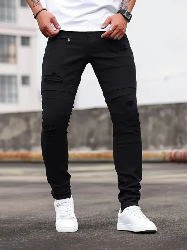 Jean déchiré en coton uni pour homme – Image 6