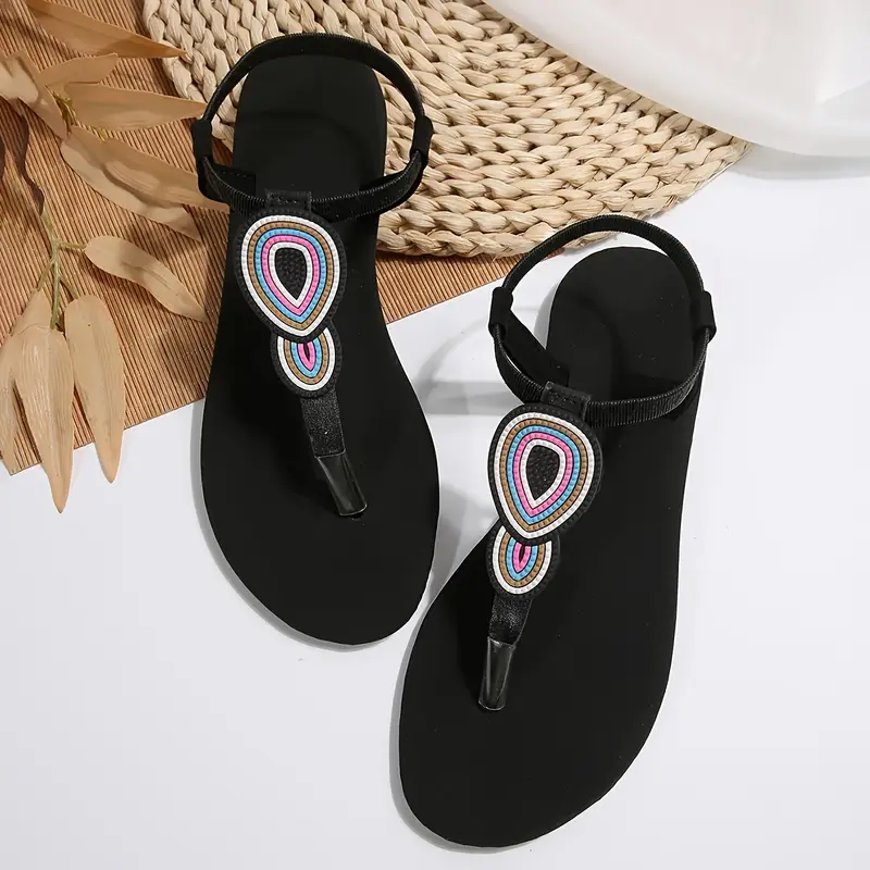 Sandales plates rétro pour femme avec motif goutte d'eau arc-en-ciel 6 Sandales plates rétro pour femme avec motif goutte d'eau arc-en-ciel – Image 5