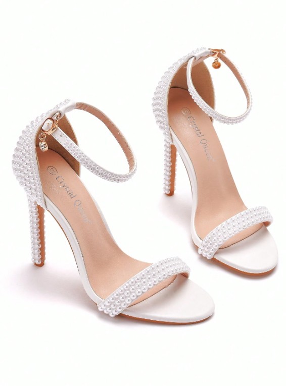 Sandales de mariée à talons hauts et bout ouvert avec perles blanches de 11 cm 9 Sandales de mariée à talons hauts et bout ouvert avec perles blanches de 11 cm – Image 8