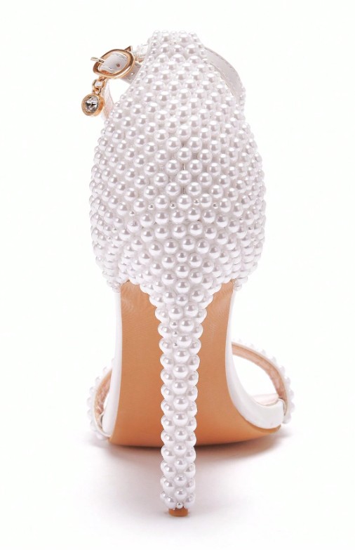 Sandales de mariée à talons hauts et bout ouvert avec perles blanches de 11 cm 11 Sandales de mariée à talons hauts et bout ouvert avec perles blanches de 11 cm – Image 10