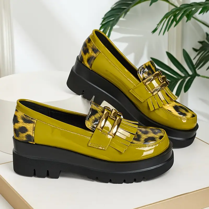 Mocassins femme vert citron vif à imprimé léopard 5 Mocassins femme vert citron vif à imprimé léopard – Image 4