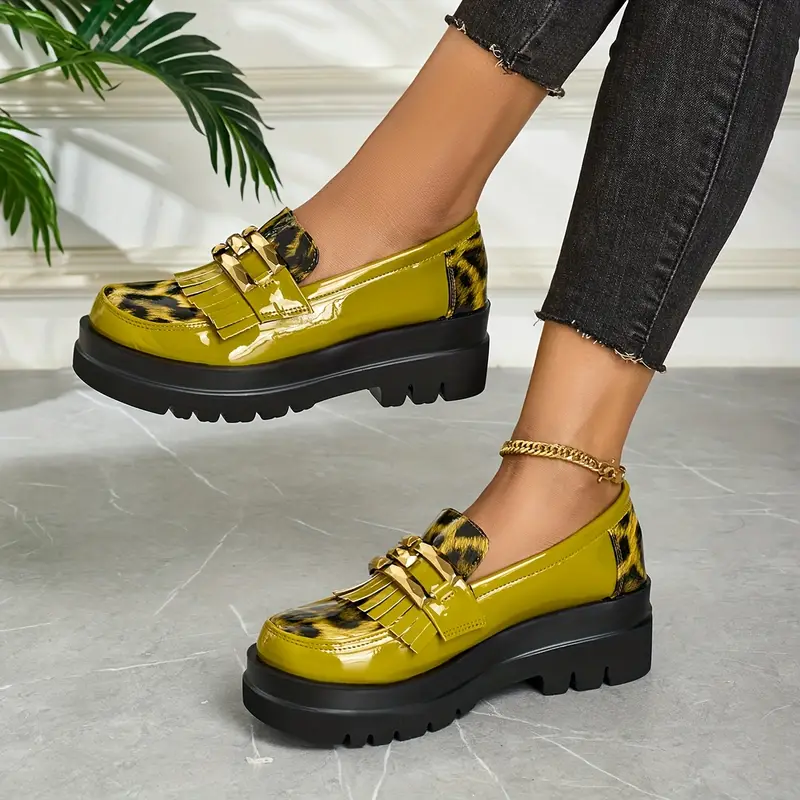 Mocassins femme vert citron vif à imprimé léopard 2 Mocassins femme vert citron vif à imprimé léopard