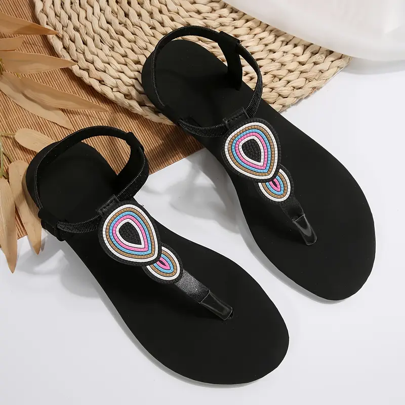 Sandales plates rétro pour femme avec motif goutte d'eau arc-en-ciel 9 Sandales plates rétro pour femme avec motif goutte d'eau arc-en-ciel – Image 8